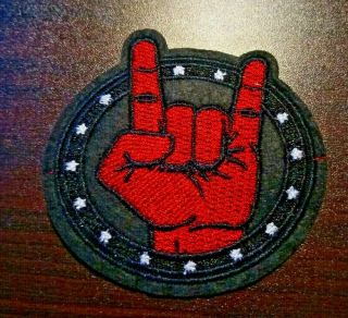 " Rock On " Fist (black/red) 2.  8 " X 2.  7 " Iron On Patch