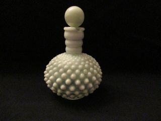 Vintage Fenton Milk White Opalescent Hobnail Perfume Bottle Decanter W/ Stopper