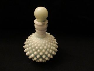 Vintage Fenton Milk White Opalescent Hobnail Perfume Bottle Decanter w/ Stopper 2
