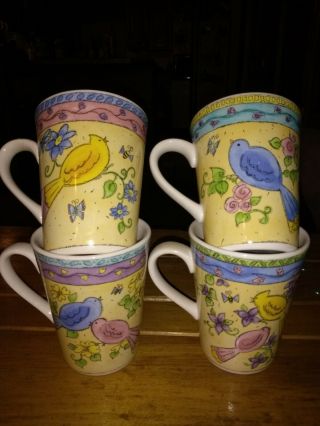 Set Of 4 Different Birds And The Bees 3042 Sango Coffee Mugs For Pkiefner Only
