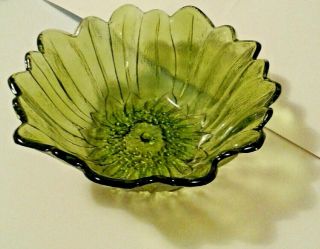 Green Depression Glass Sunflower Candy Dish Serving Bowl Fall Decorative Vintage