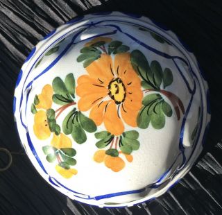 Bassano Multi - Color Hand Painted Ceramic Mold W/ Flower Design - Made In Italy