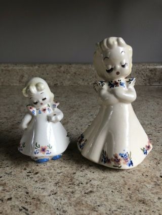 Two Vintage Delee Art California Pottery Woman And Girl Angel Figurines