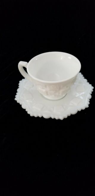 Westmoreland Old Quilt White Milk Glass Cup And Saucer