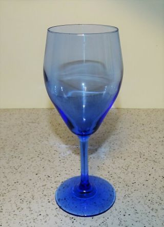 Single 6.  5 " Bright Cobalt Blue Wine Glass Teardrop Shape Fine Stemmed Goblet