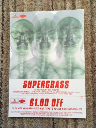 Supergrass Album Flyer (‘x - Ray’ Album) 1999.  A5 Size.  Gaz Coombes,  Parlophone