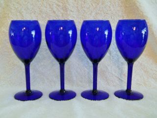 Tall Deep Cobalt Blue Glass Stemmed Stem Wine Water Glasses Glassware Set Of 4