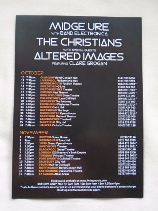 MIDGE URE/The Christians/Altered Images Live 2017 UK Tour Promotional flyers x 2 3