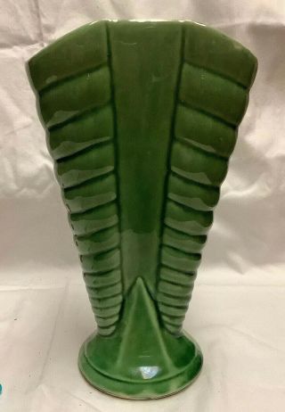 Vintage Shawnee Art Deco Pottery Fan Vase Geometic Green