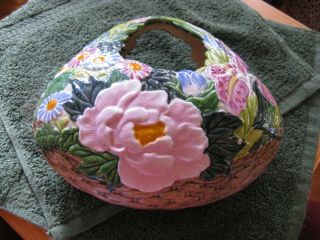Vintage Majolica Wall Pocket Vase.  Flowered Basket Like.