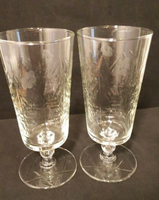 2 Libbey Rock Sharpe Ice Tea Glasses,  Goblet Cut Crystal 3006 - 7 Pattern