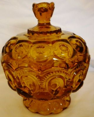 Vintage Amber Glass L.  E.  Smith Moon & Stars Pedestal Lidded Compote Candy Dish