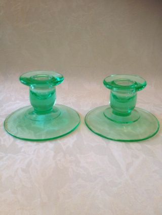 Vintage Green Depression Glass Candle Holders (2)