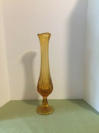 Fenton Art Glass Bud Vase Colonial Amber Thumbprint Pattern 10 1/2 " Tall