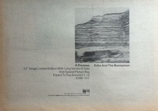 Echo & The Bunnymen - Rare Poster Advert - A Promise - 07/1981