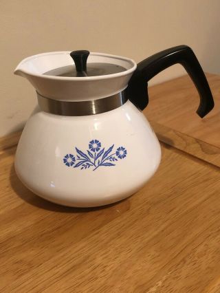 Vintage Corelle Corning Ware Blue Cornflower Teapot Tea Pot Kettle 6 Cup P - 104