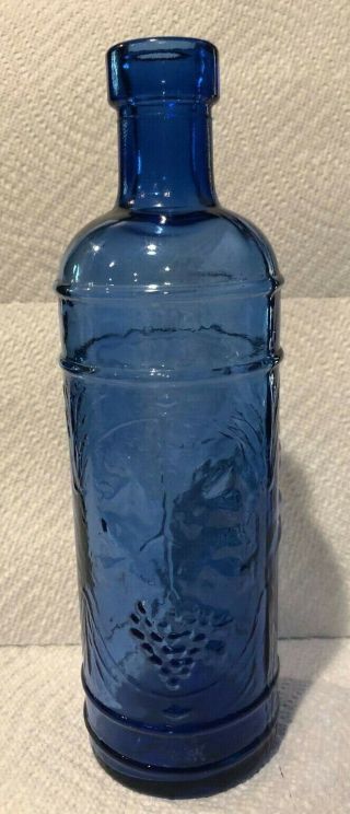 Vintage Cobalt Blue Glass Bottle With Grape Design