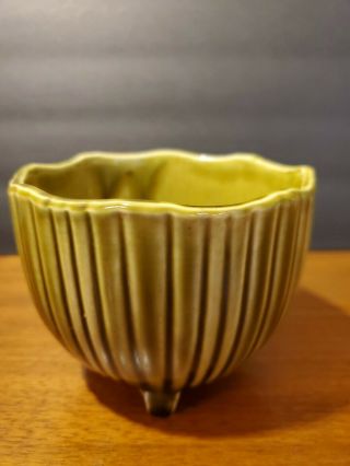 Mid Century Vintage Mccoy Pottery Usa 612 Avocado Olive Green Footed Planter