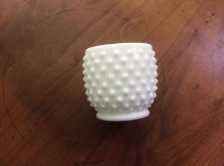 Vintage Fenton Hobnail Milk Glass Small Vase / Cup 3 1/2” X 3 1/2”.