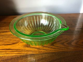 Vintage Green Depression Glass Ribbed Mixing Batter Bowl W/ Pour Spout 8” 1930 