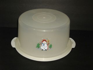 1999 Pfaltzgraff Snow Village Plastic Cake Saver Container With Lid Snowman Vnt