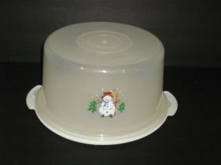 1999 Pfaltzgraff Snow Village Plastic Cake Saver Container With Lid Snowman VNT 2