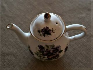 Arthur Wood And Son Floral Teapot With Purple And White Pansy And Gold Trim 6.  5 "