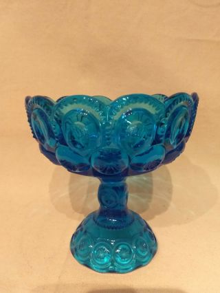 Le Smith Sapphire Blue Mid Century Glass Moon & Star Compote Comport Candy Dish