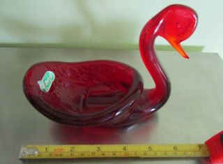 Vintage Red Bischoff Glass Hand Crafted Swan Dish 3