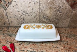Vintage Pyrex Covered Butter Dish W/lid Butterfly Gold 72 - B