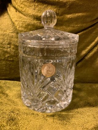 Vintage 24 Lead Cut Crystal Clear Candy Jar Bowl 4.  5 " Tall,  Made In Poland