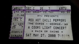 2000 Red Hot Chili Peppers At The Gorge Ticket Stub Flea