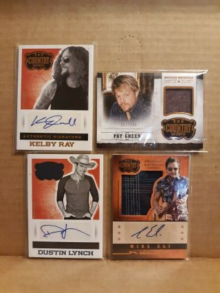 (4) 2014 Panini Country Music Cards 3 Autos 1 Relic Dustin Lynch Mike Eli