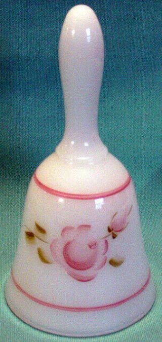 Vintage Fenton Milk Glass Bell Hand Painted By Janet Dowler Labeled & Signed