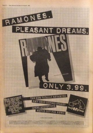 Ramones - Rare Poster Advert - Pleasant Dreams - 1/8/1981
