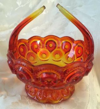 Vintage L.  E.  Smith Glass Amberina Moon & Stars Open Candy Dish W Divided Handle