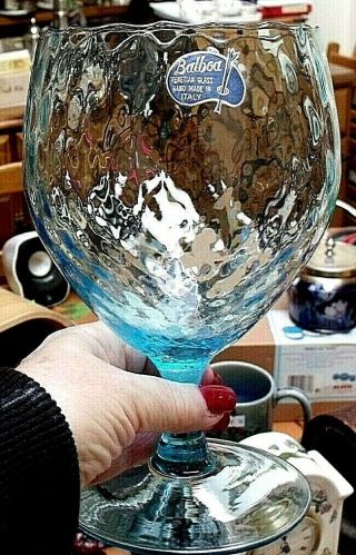 Vintage Venetian Blue Art Glass Large Goblet 8 " Tall Balboa