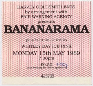 Bananarama Whitley Bay Ice Rink 15/5/89 Ticket