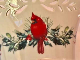 LENOX CHRISTMAS Pierced Basket CATHERINE McCLURG Winter Greetings Red Cardinal 2