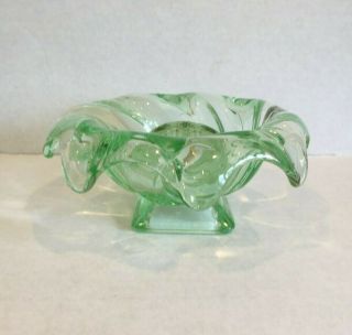 Art Deco Bagley Glass Equinox Green Vase And Flower Frog 3061 Footed 1920 - 30 