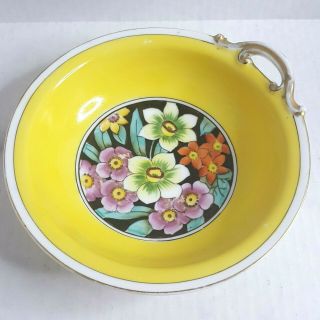 Vintage Noritake Art Deco Lusterware Bowl Yellow Border Gold Edge Floral Pattern