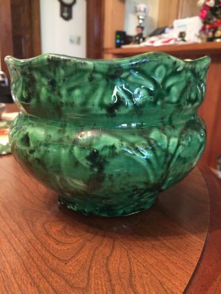 Vintage Brush Mccoy Weller Art Pottery 5”t X 6 - 1/4 W Jardiniere Frog Skin Green