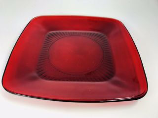 Set of (2) Vintage Red Glass Square Charm Anchor Hocking Royal Ruby Plates 8 