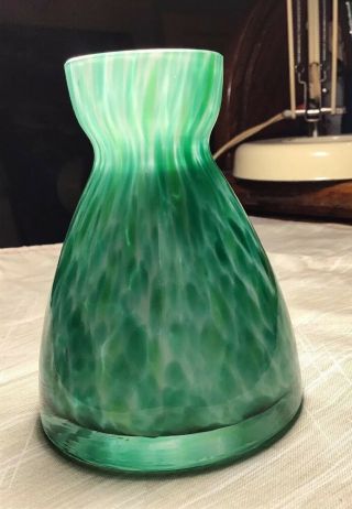 Vintage Murano Green White Splatter Swirl Art Glass Bud Vase Hand Blown 4 " Mcm