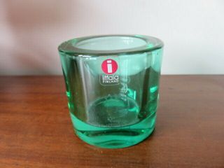 Iitala Finland Marimekko Green Glass Tealight Candle Holder With Attached Label