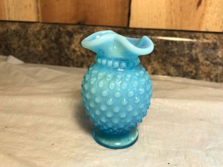 Vintage Fenton Hobnail Blue Opalescent Ruffled Edge Bud Vase