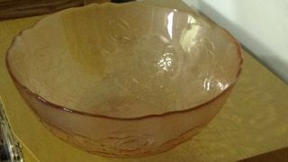Vintage Pink Depression Glass 9” Serving Bowl Rose Design -