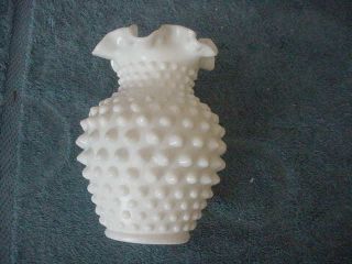Fenton Milk Glass Hobnail 5 1/2 inch Vase,  Ruffled Top Edge 2