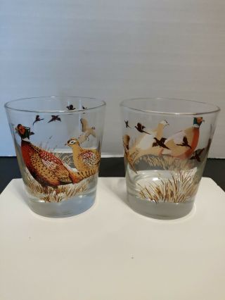 Libbey Cocktail Glasses With Quails Vintage 1980s