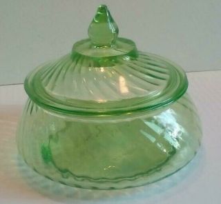 Vintage Anchor Hocking Spiral Green Depression (uranium) Glass Candy Dish